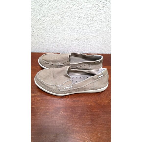 Crocs Women's Beige Canvas Slip-On Loafers Size 9 - Picture 3 of 7
